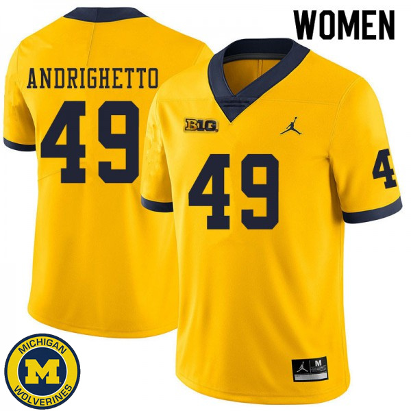 Women Michigan Wolverines #49 Lucas Andrighetto Yellow College Game Jersey